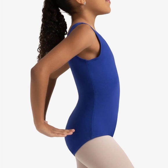 NWT Capezio Girls Royal Blue Tank Leotard With High Neck and Ballet Legline - Picture 2 of 5